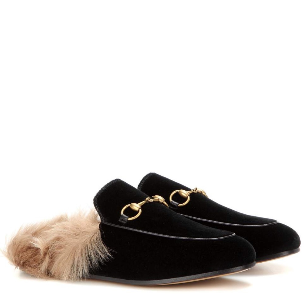 Gucci Princetown Horsebit Shearling Velvet Slipper